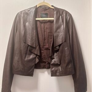 Cole Haan Chocolate Lambskin Leather Jacket - Sz L